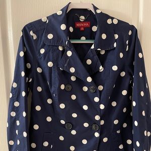 Navy blue and white polka dot light weight jacket